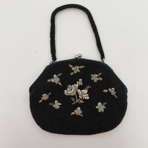 Black Beaded Purse w/ Flower Beading